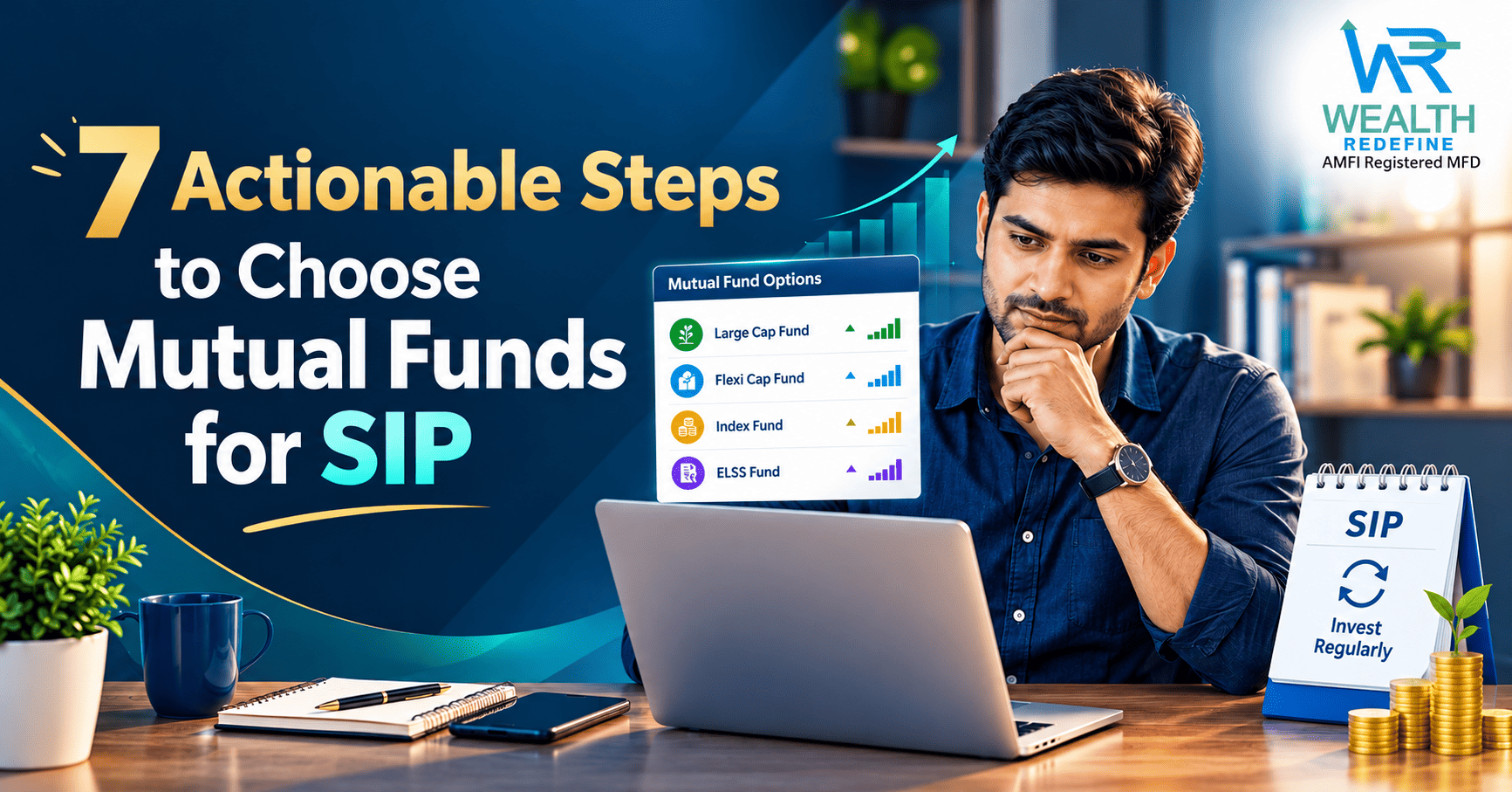 an investor is choosing mutual funds for SIP on PC