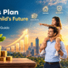a father with his daughter is looking savings plan for child
