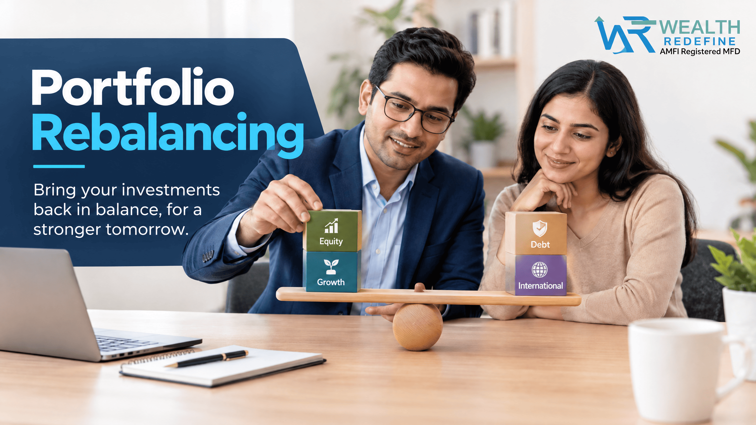 Investor and his wife understanding how portfolio rebalancing work