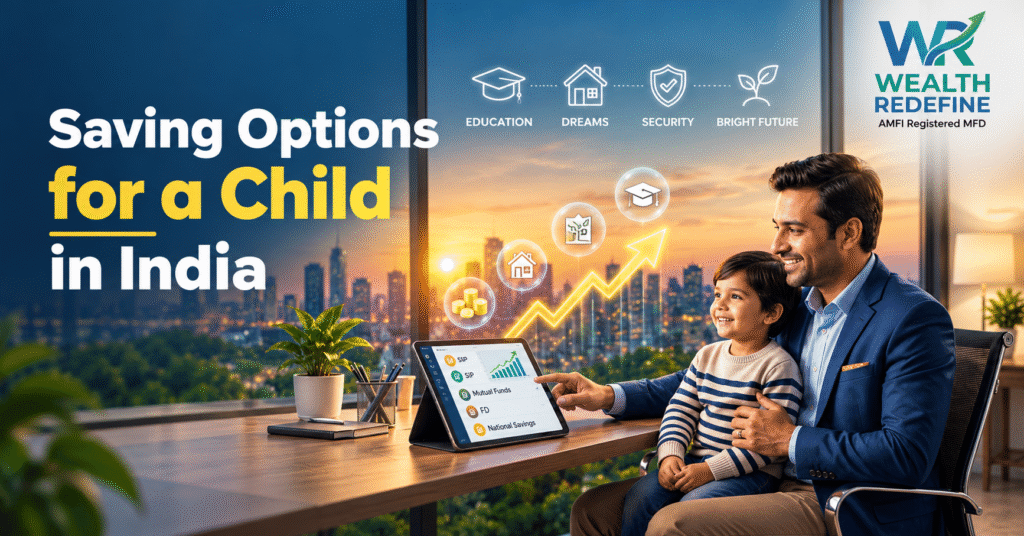 an indian father checking the best saving option for his child